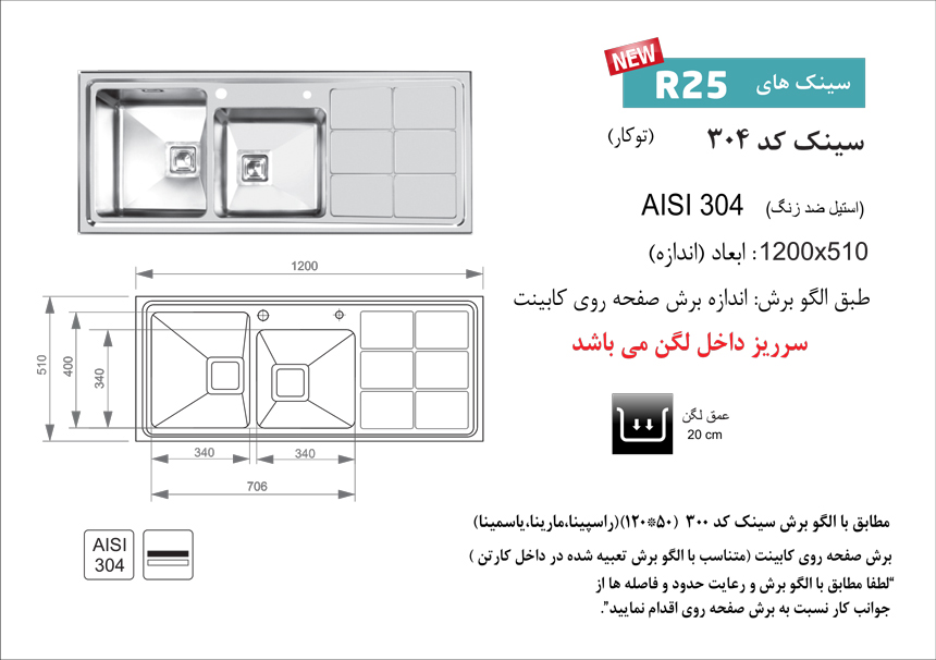 سینک 304 اخوان در نمایندگی شیراز تجهیزات امین