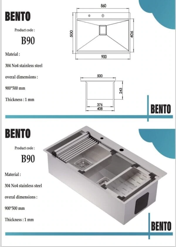 سینک B90 بنتو استیل تجهیزات امین